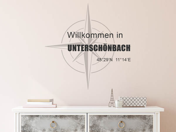 Wandtattoo Willkommen in Unterschönbach mit den Koordinaten 48°29'N 11°14'E