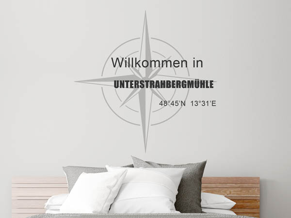 Wandtattoo Willkommen in Unterstrahbergmühle mit den Koordinaten 48°45'N 13°31'E