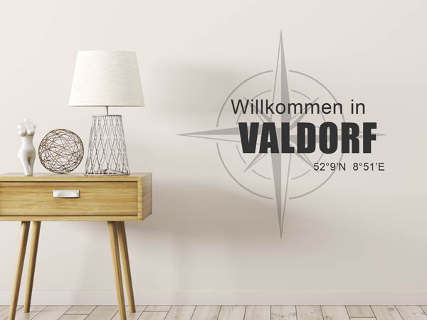 Wandtattoo Willkommen in Valdorf mit den Koordinaten 52°9'N 8°51'E
