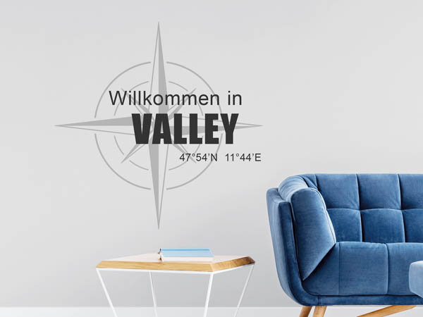 Wandtattoo Willkommen in Valley mit den Koordinaten 47°54'N 11°44'E