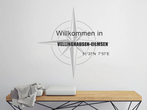 Wandtattoo Willkommen in Vellinghausen-Eilmsen mit den Koordinaten 51°37'N 7°57'E