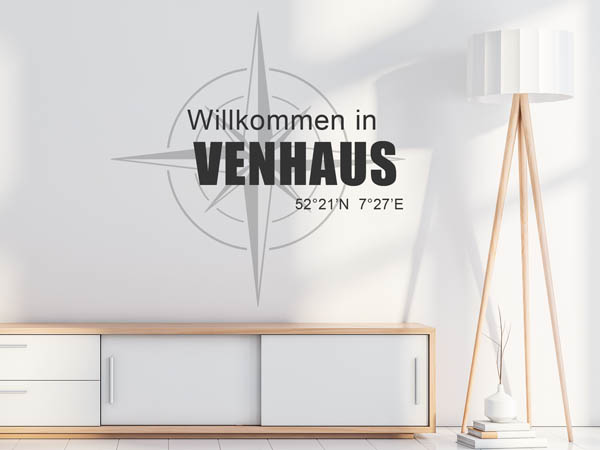 Wandtattoo Willkommen in Venhaus mit den Koordinaten 52°21'N 7°27'E
