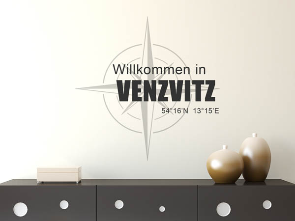 Wandtattoo Willkommen in Venzvitz mit den Koordinaten 54°16'N 13°15'E