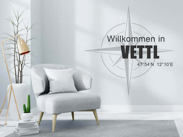 Wandtattoo Willkommen in Vettl mit den Koordinaten 47°54'N 12°10'E