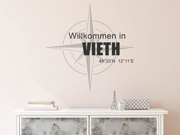 Wandtattoo Willkommen in Vieth mit den Koordinaten 48°20'N 12°11'E