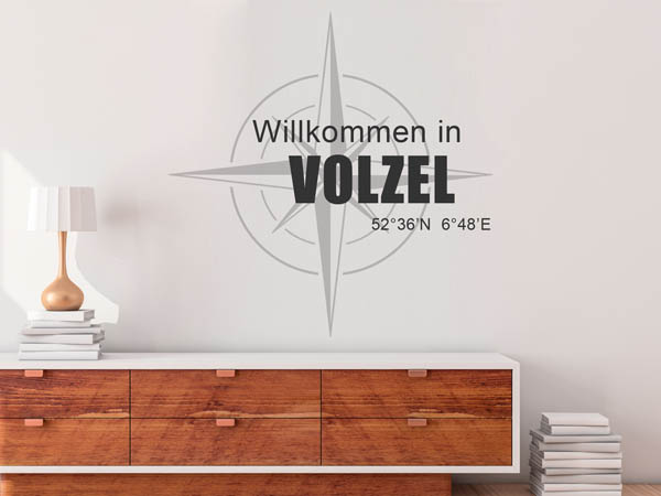 Wandtattoo Willkommen in Volzel mit den Koordinaten 52°36'N 6°48'E