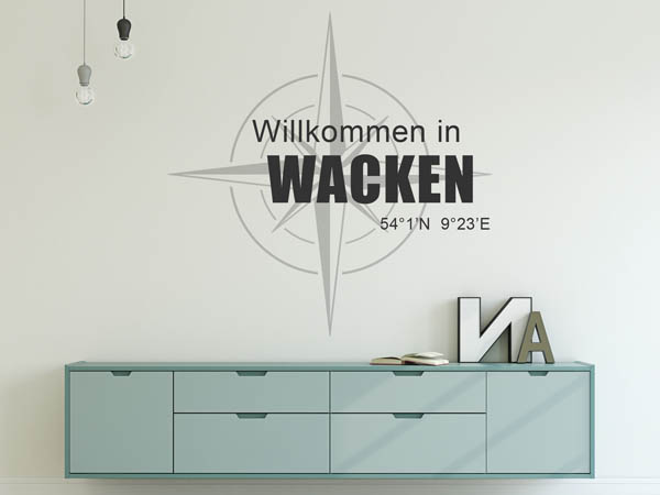Wandtattoo Willkommen in Wacken mit den Koordinaten 54°1'N 9°23'E