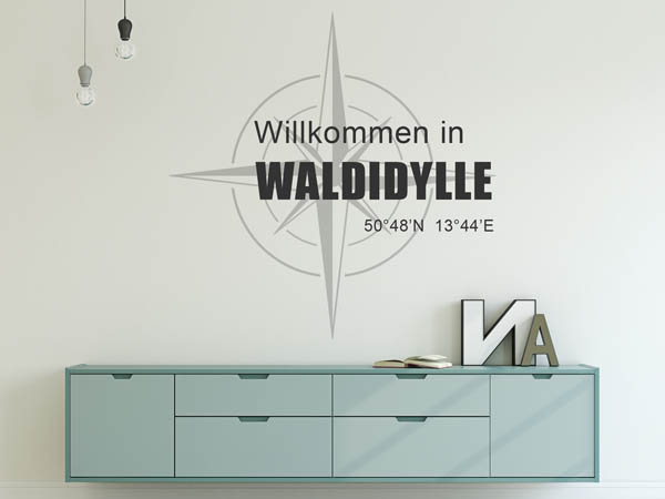 Wandtattoo Willkommen in Waldidylle mit den Koordinaten 50°48'N 13°44'E