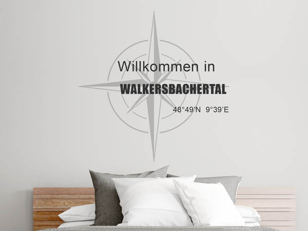 Wandtattoo Willkommen in Walkersbachertal mit den Koordinaten 48°49'N 9°39'E