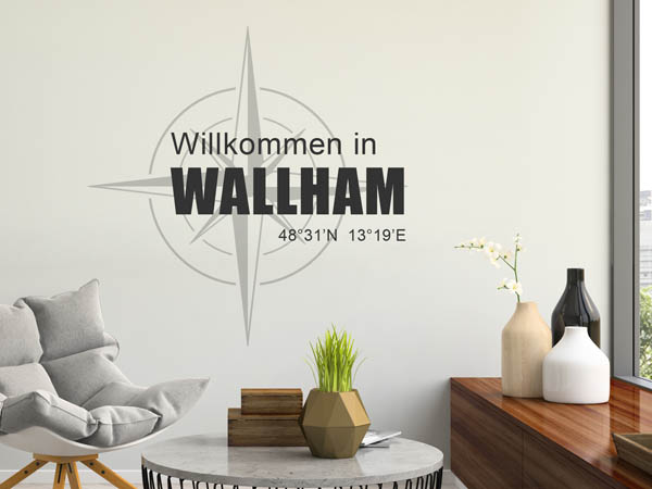 Wandtattoo Willkommen in Wallham mit den Koordinaten 48°31'N 13°19'E