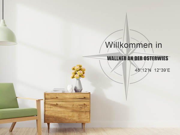 Wandtattoo Willkommen in Wallner an der Osterwies mit den Koordinaten 48°12'N 12°39'E