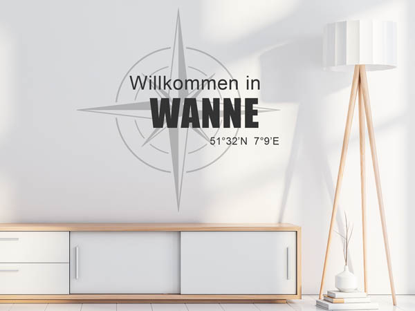 Wandtattoo Willkommen in Wanne mit den Koordinaten 51°32'N 7°9'E