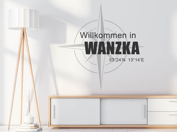 Wandtattoo Willkommen in Wanzka mit den Koordinaten 53°24'N 13°14'E