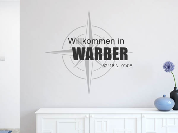 Wandtattoo Willkommen in Warber mit den Koordinaten 52°18'N 9°4'E