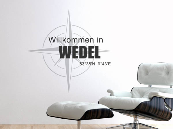 Wandtattoo Willkommen in Wedel mit den Koordinaten 53°35'N 9°43'E