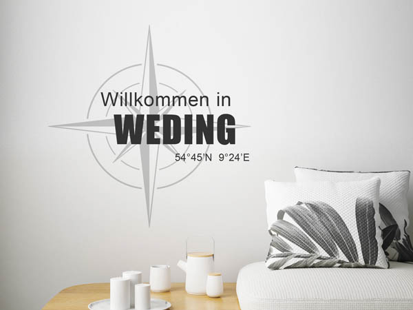 Wandtattoo Willkommen in Weding mit den Koordinaten 54°45'N 9°24'E