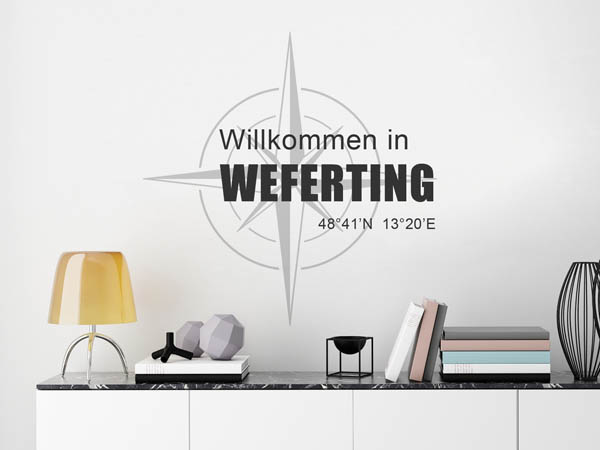 Wandtattoo Willkommen in Weferting mit den Koordinaten 48°41'N 13°20'E