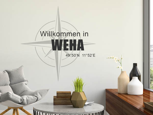 Wandtattoo Willkommen in Weha mit den Koordinaten 49°50'N 11°52'E