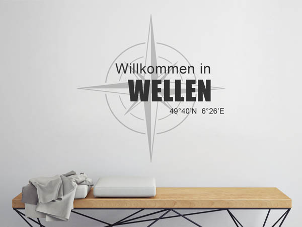 Wandtattoo Willkommen in Wellen mit den Koordinaten 49°40'N 6°26'E