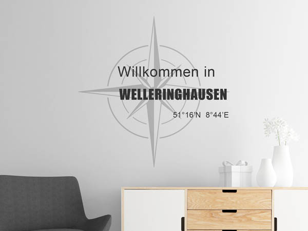 Wandtattoo Willkommen in Welleringhausen mit den Koordinaten 51°16'N 8°44'E