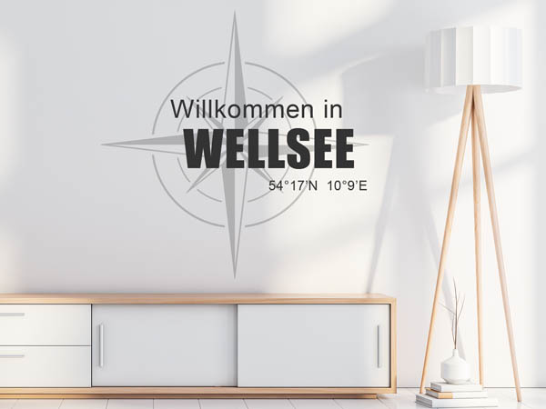 Wandtattoo Willkommen in Wellsee mit den Koordinaten 54°17'N 10°9'E