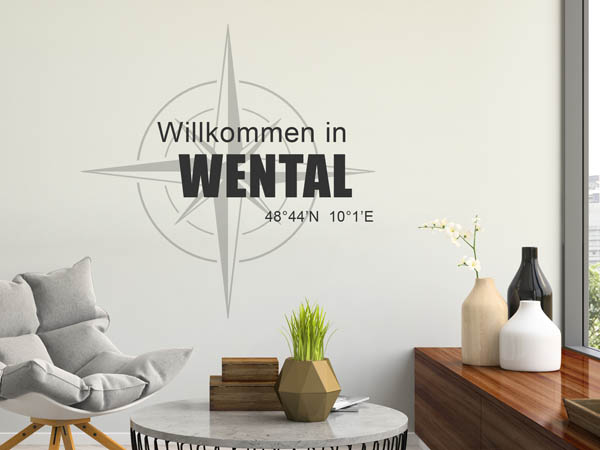 Wandtattoo Willkommen in Wental mit den Koordinaten 48°44'N 10°1'E