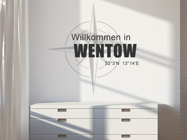 Wandtattoo Willkommen in Wentow mit den Koordinaten 53°3'N 13°14'E