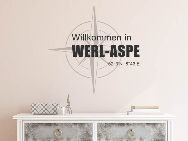 Wandtattoo Willkommen in Werl-Aspe mit den Koordinaten 52°3'N 8°43'E