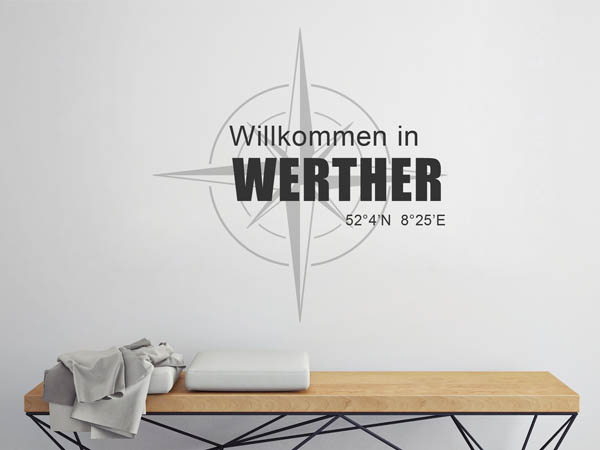 Wandtattoo Willkommen in Werther mit den Koordinaten 52°4'N 8°25'E