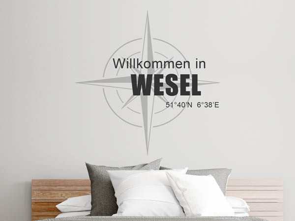 Wandtattoo Willkommen in Wesel mit den Koordinaten 51°40'N 6°38'E