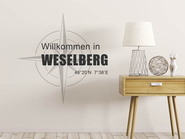Wandtattoo Willkommen in Weselberg mit den Koordinaten 49°20'N 7°36'E