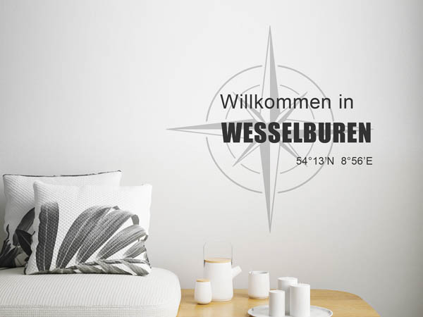 Wandtattoo Willkommen in Wesselburen mit den Koordinaten 54°13'N 8°56'E