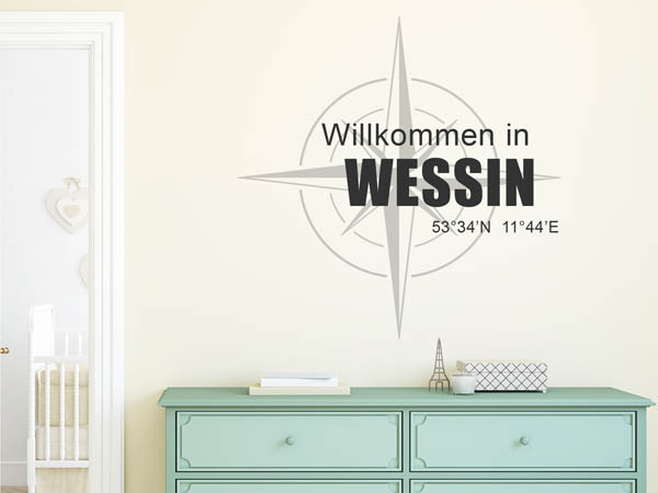 Wandtattoo Willkommen in Wessin mit den Koordinaten 53°34'N 11°44'E