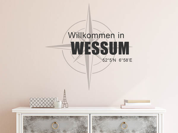 Wandtattoo Willkommen in Wessum mit den Koordinaten 52°5'N 6°58'E