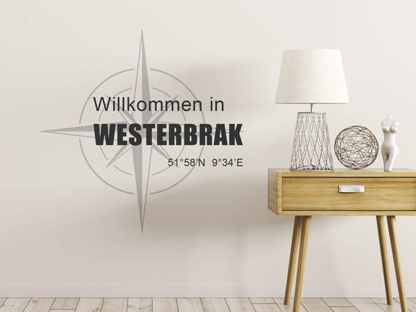 Wandtattoo Willkommen in Westerbrak mit den Koordinaten 51°58'N 9°34'E