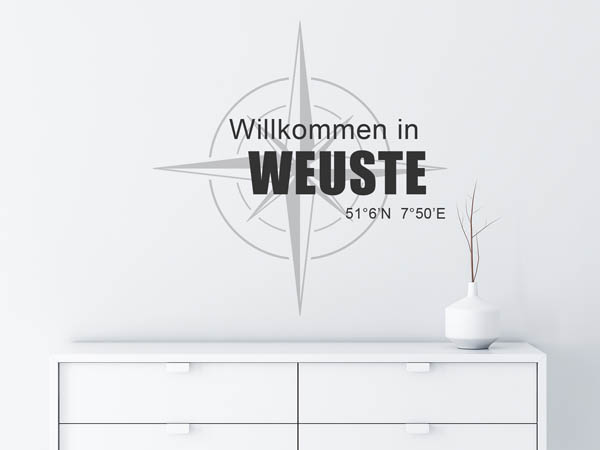 Wandtattoo Willkommen in Weuste mit den Koordinaten 51°6'N 7°50'E