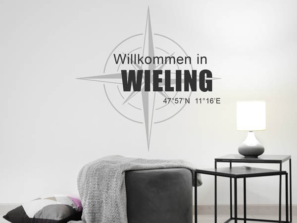 Wandtattoo Willkommen in Wieling mit den Koordinaten 47°57'N 11°16'E