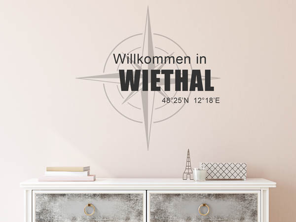 Wandtattoo Willkommen in Wiethal mit den Koordinaten 48°25'N 12°18'E