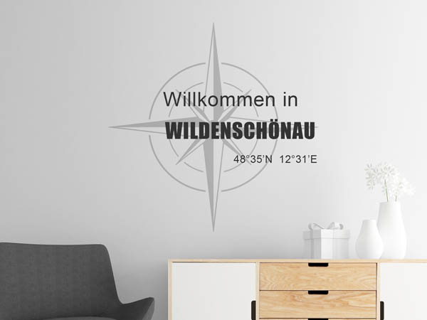 Wandtattoo Willkommen in Wildenschönau mit den Koordinaten 48°35'N 12°31'E