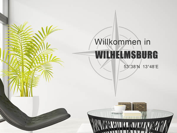 Wandtattoo Willkommen in Wilhelmsburg mit den Koordinaten 53°38'N 13°48'E