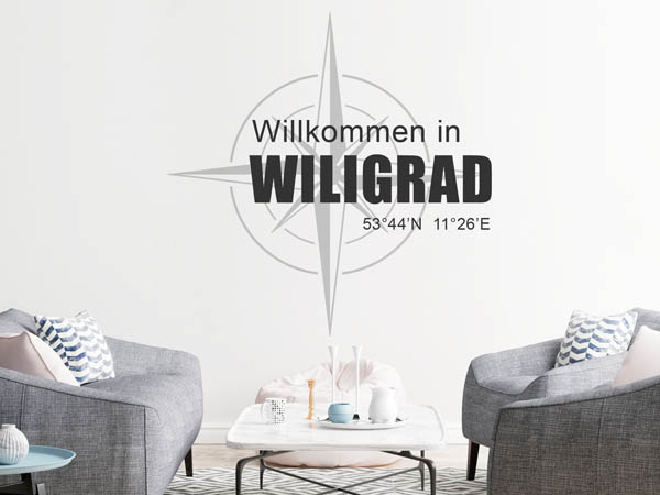 Wandtattoo Willkommen in Wiligrad mit den Koordinaten 53°44'N 11°26'E