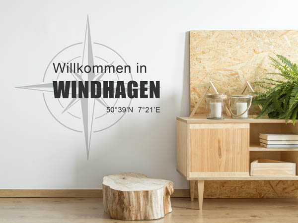 Wandtattoo Willkommen in Windhagen mit den Koordinaten 50°39'N 7°21'E