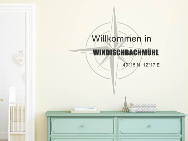 Wandtattoo Willkommen in Windischbachmühl mit den Koordinaten 49°15'N 12°17'E