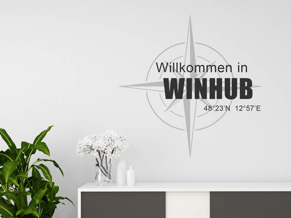 Wandtattoo Willkommen in Winhub mit den Koordinaten 48°23'N 12°57'E