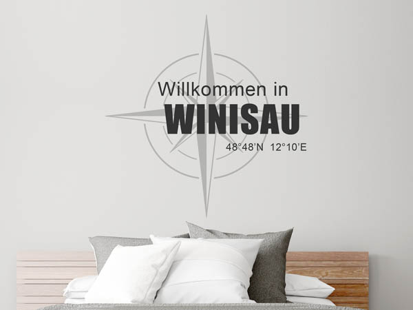 Wandtattoo Willkommen in Winisau mit den Koordinaten 48°48'N 12°10'E