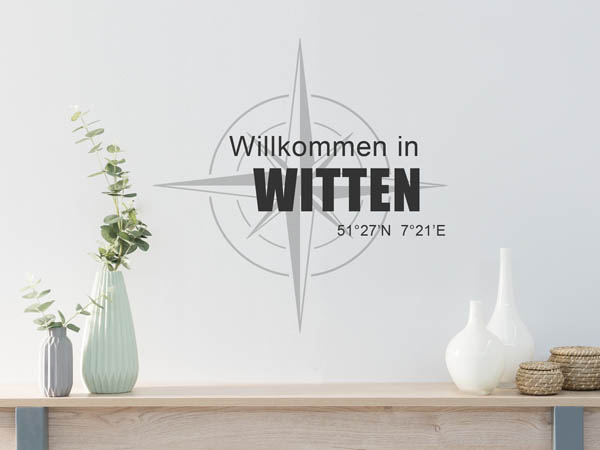 Wandtattoo Willkommen in Witten mit den Koordinaten 51°27'N 7°21'E