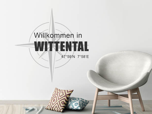 Wandtattoo Willkommen in Wittental mit den Koordinaten 47°59'N 7°58'E