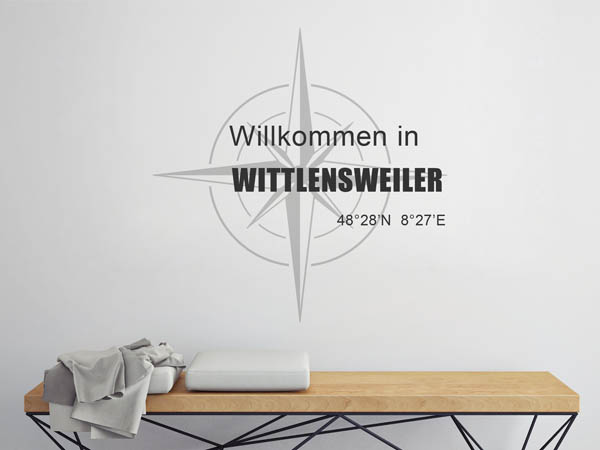 Wandtattoo Willkommen in Wittlensweiler mit den Koordinaten 48°28'N 8°27'E