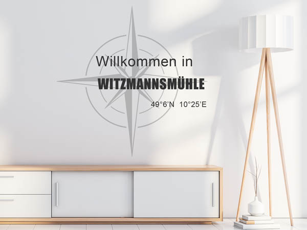 Wandtattoo Willkommen in Witzmannsmühle mit den Koordinaten 49°6'N 10°25'E