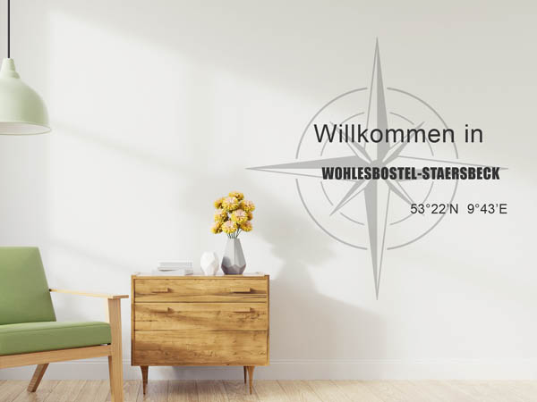 Wandtattoo Willkommen in Wohlesbostel-Staersbeck mit den Koordinaten 53°22'N 9°43'E
